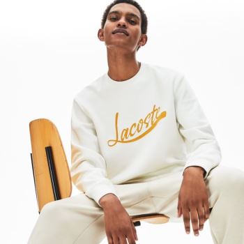 Lacoste Signature Print Crew Neck Sweatshirt - Mikiny Pánské Bílé | CZ-Iw4s3d